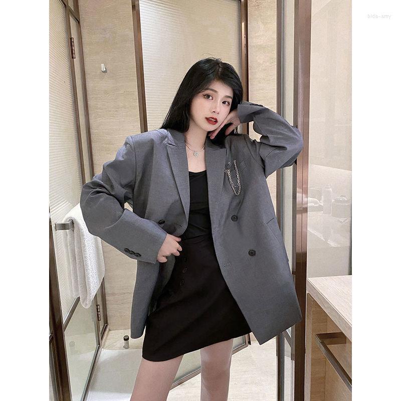 

Women's Suits Women'S Suit Jacket Korean Style Loose Black Niche 2022 Spring Autumn Thin Long Sleeve Double Breasted Blazer, Apricota high qualit
