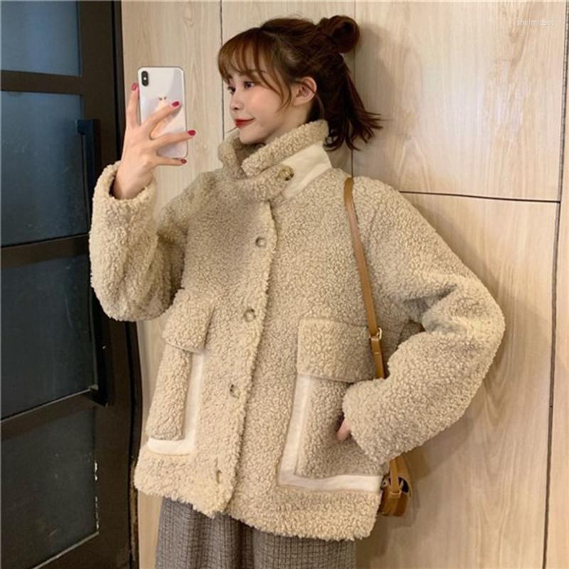 

Women' Fur Fashion Warm Faux Lamb Wool Coat Women 2023 Fall Winter Loose Long-sleeve Outerwear Female Jacket Parkas Integration Tops, Creamy white