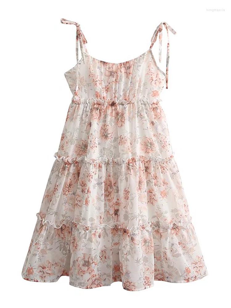 

Casual Dresses 2022 Fashion Women Floral Print Chiffon Sling Dress Sexy Sleeveless Summer Beach Ladies Short Vestido, Multi