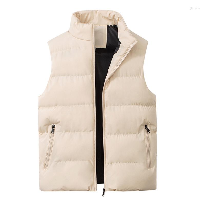 

Men's Vests Men Sleeveless Winter Puffy Lightweight Khaki Zip Up Stand Collar Cotton Quilted Jackets Outerwear Vest Plus Size 4xl 5xl, Black