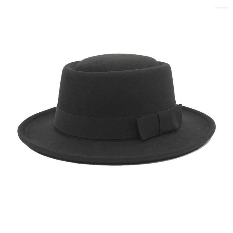 

Berets Boat Brim Vintage Fedoras Hat Classic Men Walter White Flat Felt Hats, Bow