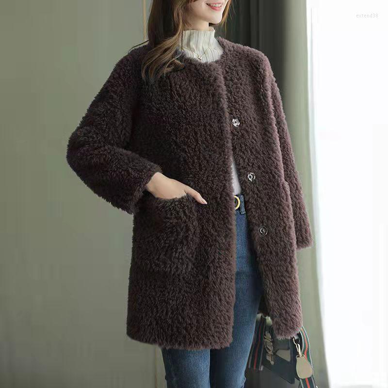 

Women's Fur 2023 Winter Haining Female Loose Imitation Granular Sheep Shearing Coat Lamb One Woman Mid Length, Apricot