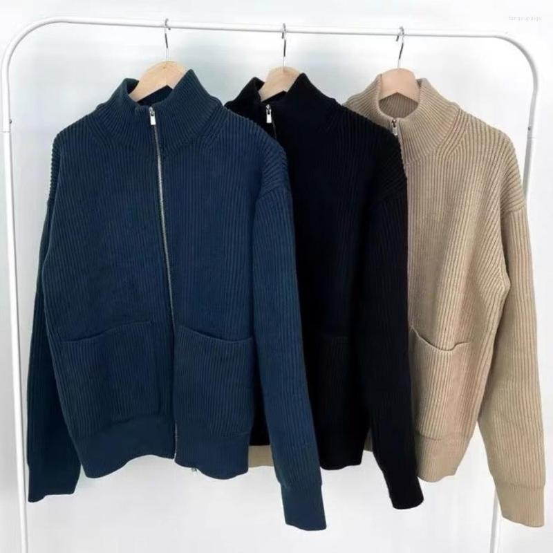 

Men's Jackets Knitted Cardigan Simple Zipper Stand Collar Large Pocket Sweater Jacket Men's Clothing, Black