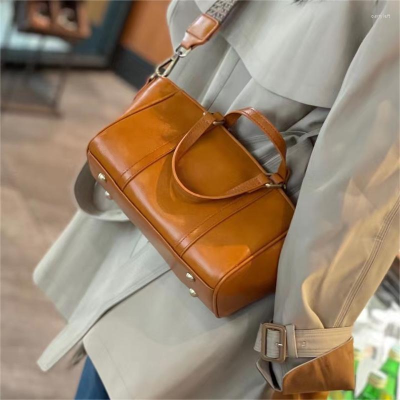 

Evening Bags High Quality YJ 2023 Fashion Vegetable Tanned Leather Style Women's One Shoulder Solid Color Portable, Black
