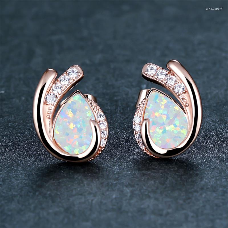 

Stud Earrings Pear Cut Stone Geometric Rose Gold Silver Color Bridal Water Drop White Blue Opal For Women Gift