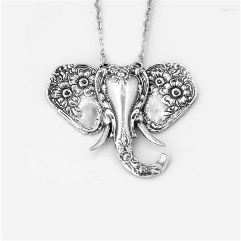 

Pendant Necklaces Vintage Style Engraved Flower Texture Ears Unique Elephant Head Necklace Fashion Glamour Women's Metal