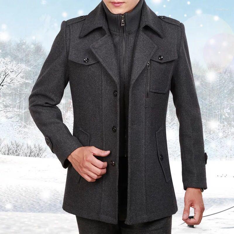

Men's Down 2022 Winter Men's Woolen Coat Medium Length Korean Windbreaker, Black