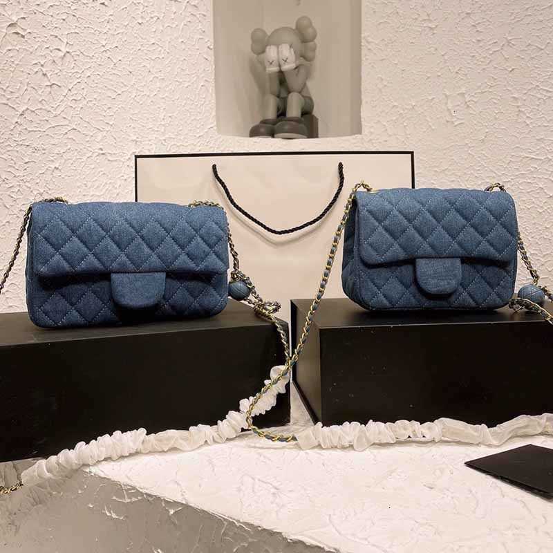 

CC Bag Wallets 18CM/20CM Luxury Flap Denim Designer Bags Blue Cowboy Mini Classic Handbags Gold-Tone Metal Chains Golden Ball Adjuster Cross, Blue 20cm