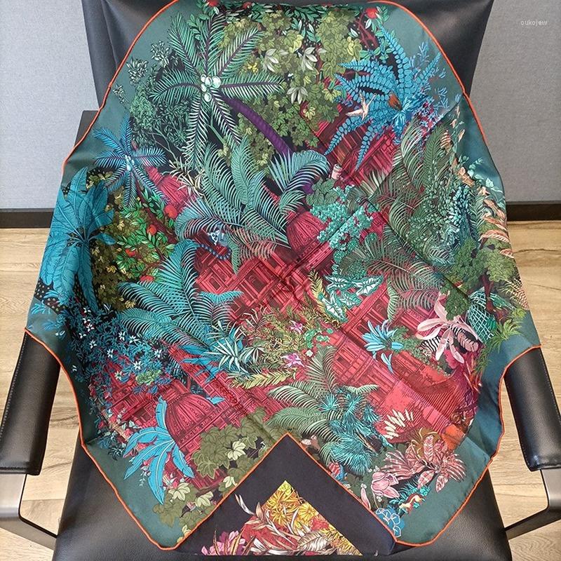 

Scarves Silk Scarf Woman Hawaiian Style Double Sided Print 90 90cm Twill 18 Mommy High-end Shawl Women Poncho Winter Bandana
