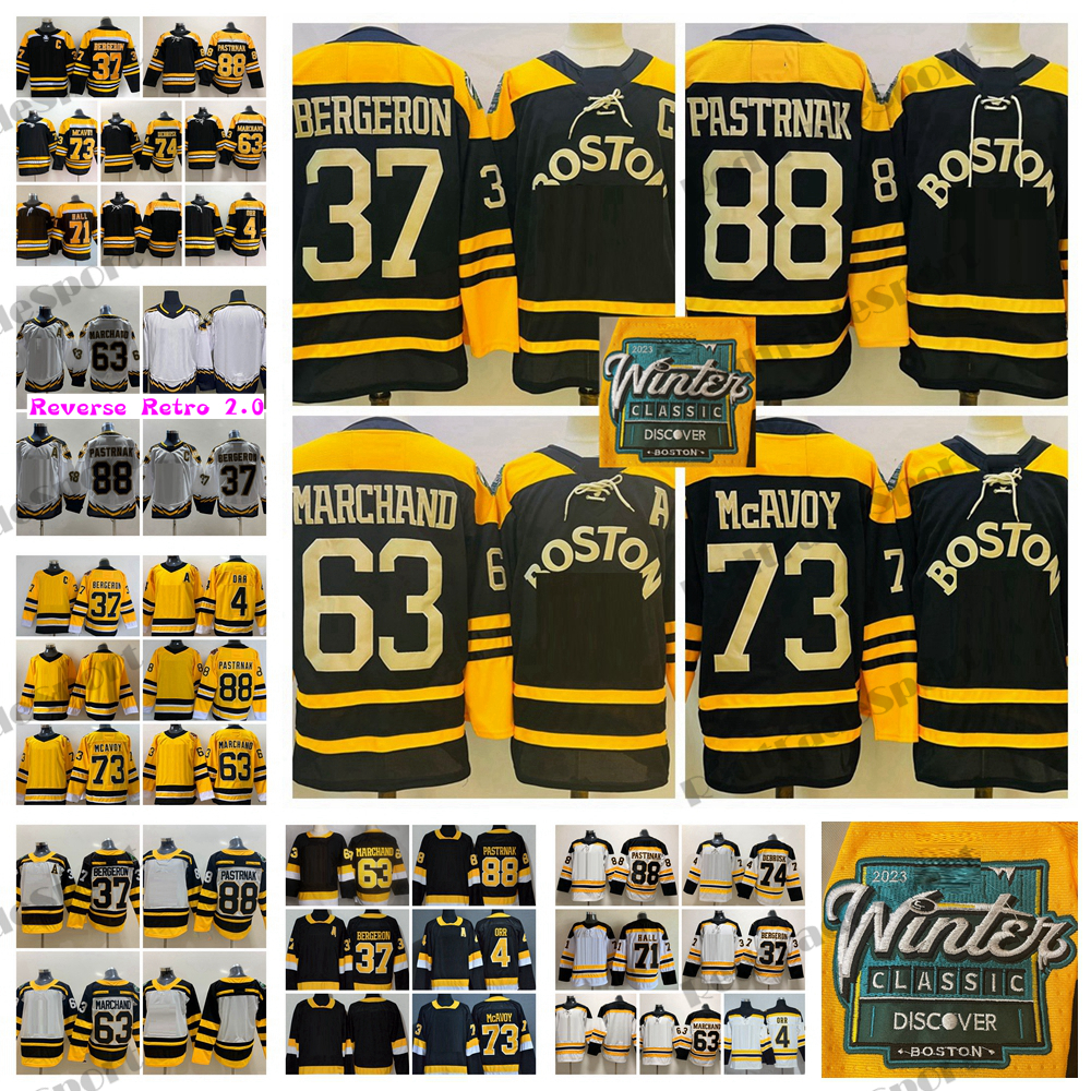 

2023 Winter Classic David Pastrnak Hockey Jerseys Reverse Retro 2.0 White 63 Brad Marchand 73 McAvoy 74 Jake DeBrusk 4 Bobby Orr 37 Patrice Bergeron 71 Taylor Hall Rask