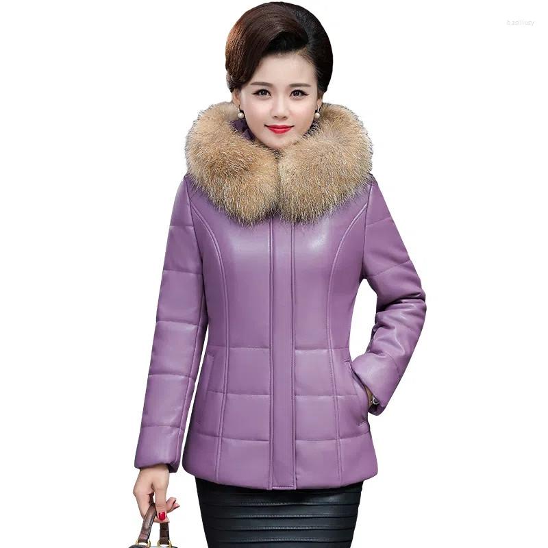

Women's Leather Middle-Aged Elderly Women Clothing Cotton-Padded Jacket Paikes Woman PU Coat Short Autumn Winter Overcoat 5XL, Black