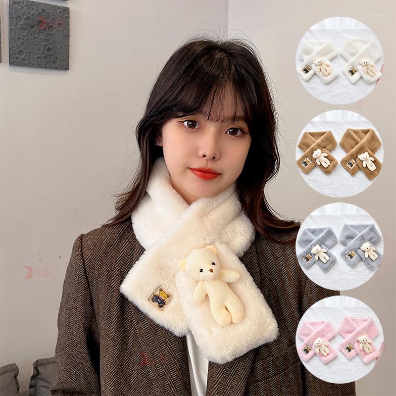

Scarves 1PC Cute Cartoon Bear Plush Scarf Children Cross Collar Winter Warm Thicken Scarfs Fuzzy Girl