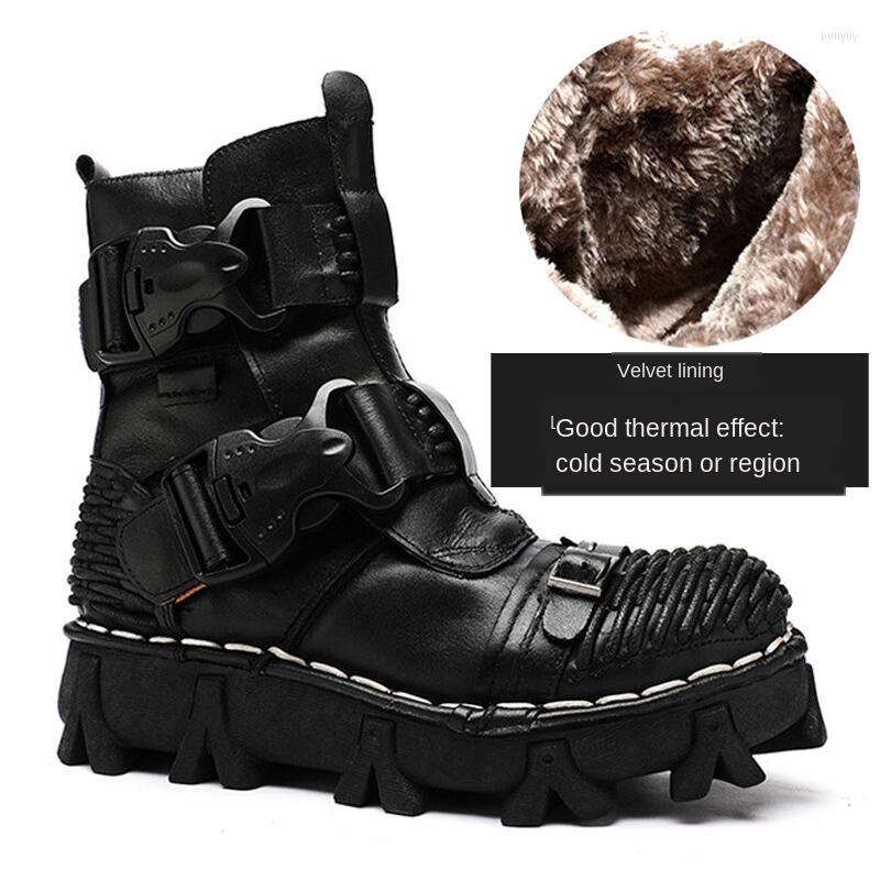 

Boots Men's Fashion Genuine Leather Men Shoes Motorcycle Military Combat Skull Punk Desert Velvet Warm, 8819black cotton