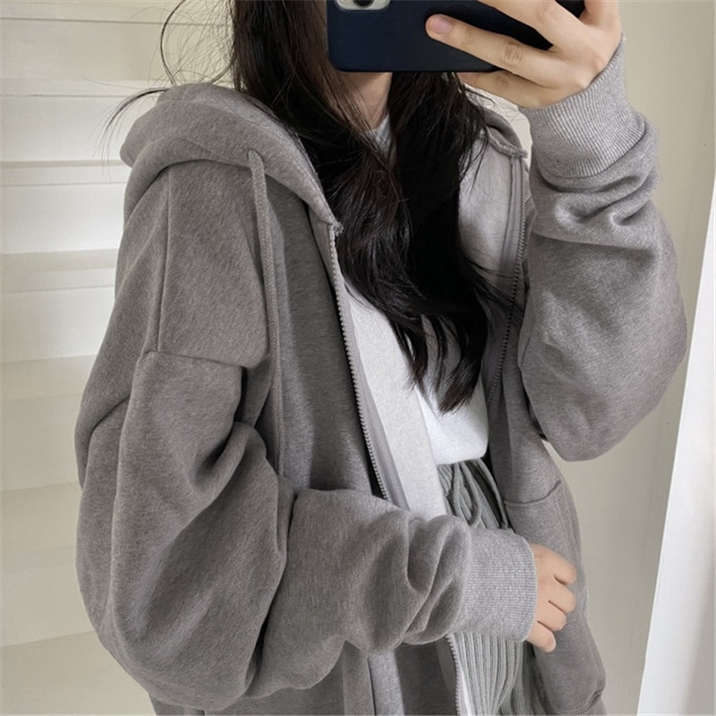 

Women' Hoodies Sweatshirts Womens Oversized Harajuku Solid Color Zip Up Pocket Korean Streetwear Autumn Long Sleeve Hooded Female Casual Sweatshirt 221206, Ea01113-dark grey