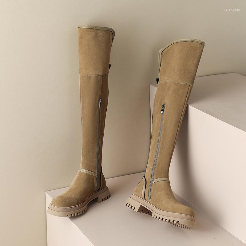 

Boots Thigh High Women Leisure Over The Knee 2022 Winter Thick Sole Shoes Leather Round Head Slimmer, Black