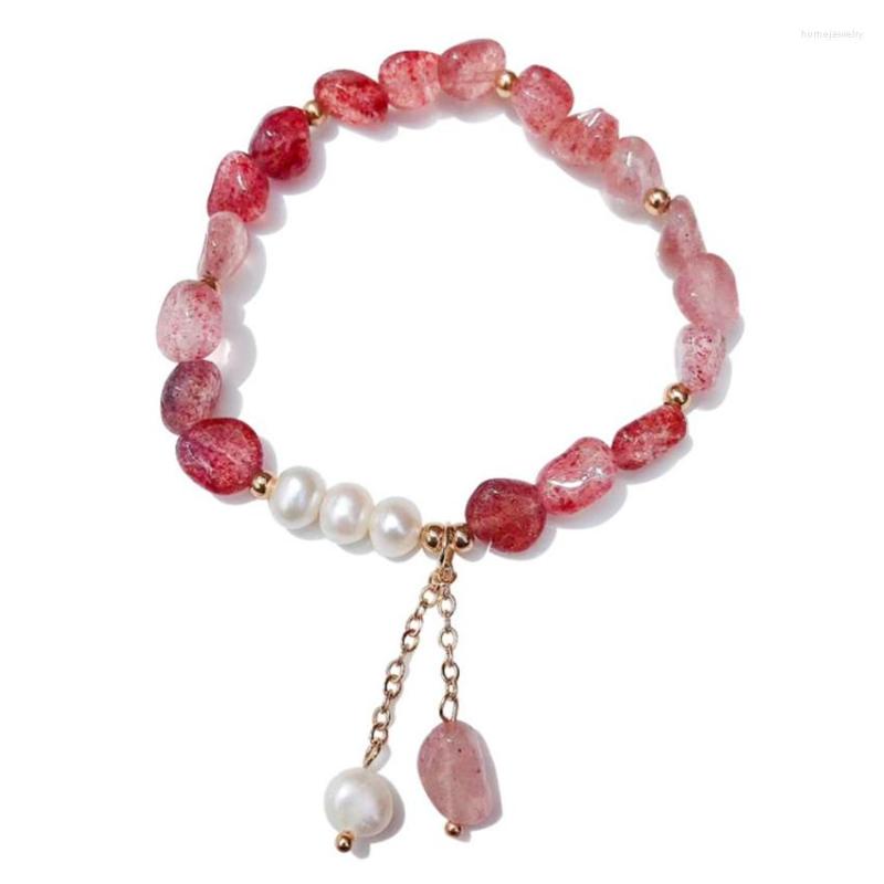 

Link Bracelets Light Yellow Gold Color Strawberry Crystal With Imitation Pearl Stretchy Bracelet Attractive Design Jewelry
