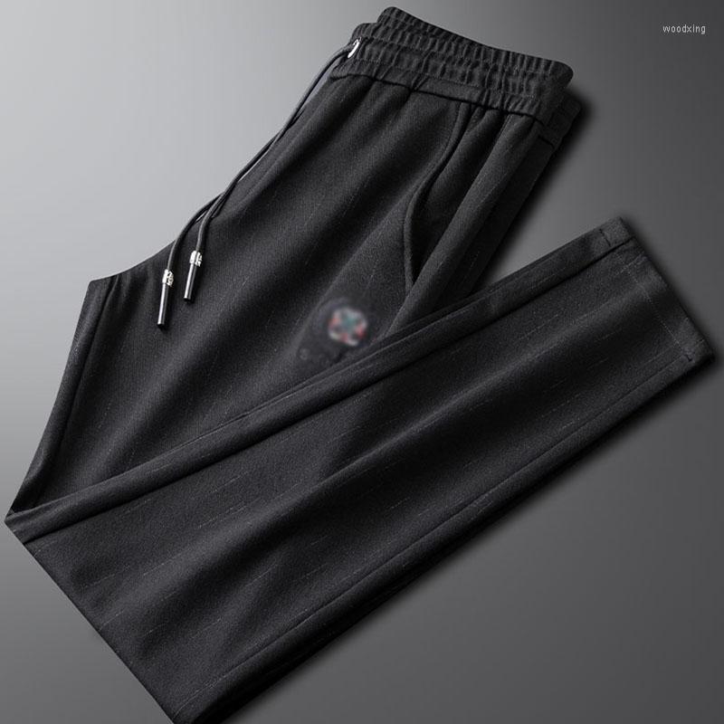 

Men's Pants Light Luxury Sports Men's Straight Tube Slim Elastic Waist Embroidery Casual Guard Autumn Anti-wrinkle Tide, Black