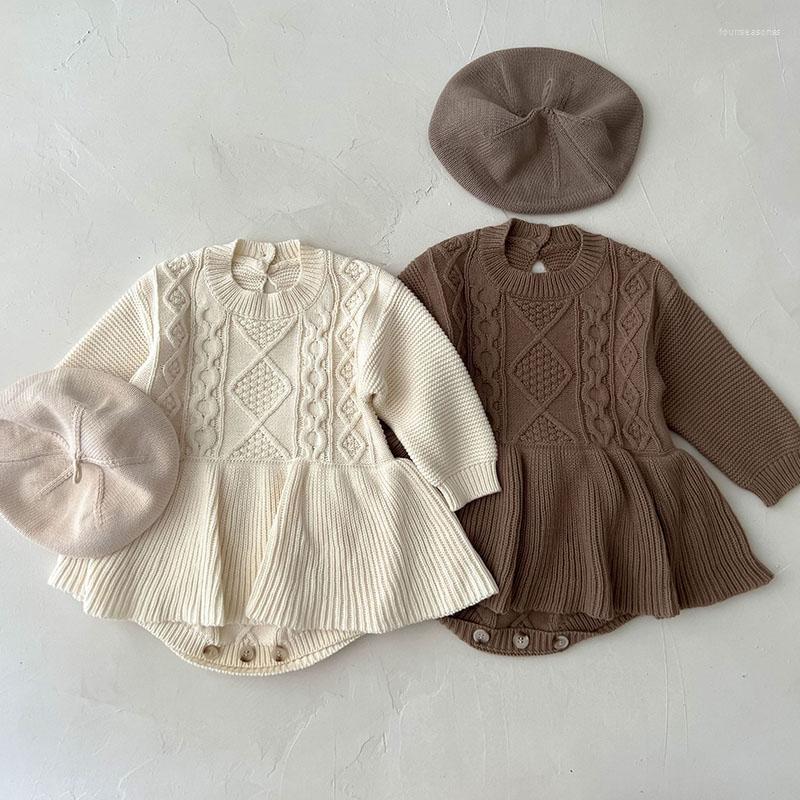 

Rompers Toddler Baby Girl Knitting Romper Solid Color Clothing Autumn Spring Infant Girls Jumpsuit, K2468 white