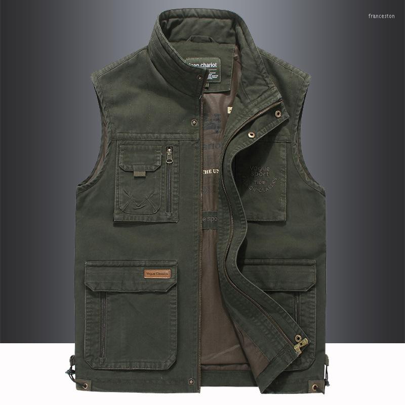 

Men's Vests Spring And Autumn Work Clothes Waistcoat Men's Multi Pocket Middle-aged Elderly Leisure Large Fishing Pography, Army green