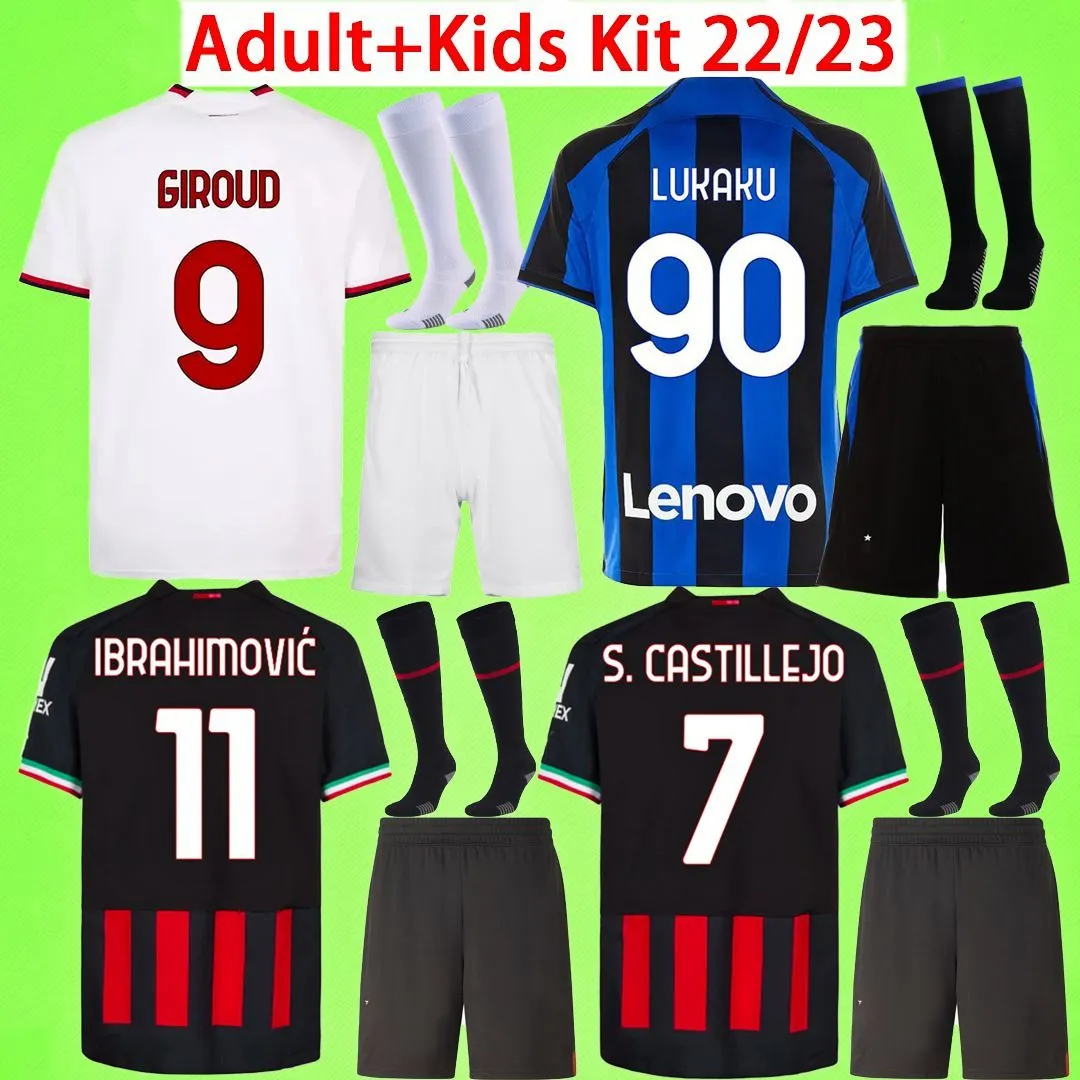 

Adult Kids kit with shorts and socks Milan Soccer Jerseys boys sets GIROUD 2022 2023 ac BRAHIM KESSIE THEO inter 22 23 IBRAHIMOVIC children Football Shirt mens suit man, 22/23 home kit with socks5