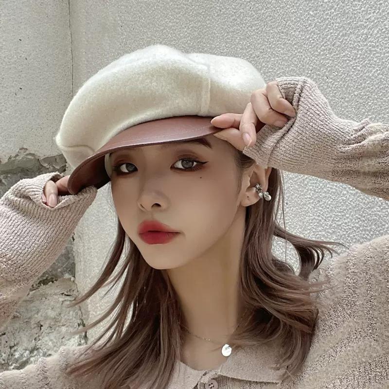 

Berets Wool For Women Autumn And Winter Korean Version Retro Peaked Cap Fashion Elegant Versatile British Woolen Octagonal Hats, Black