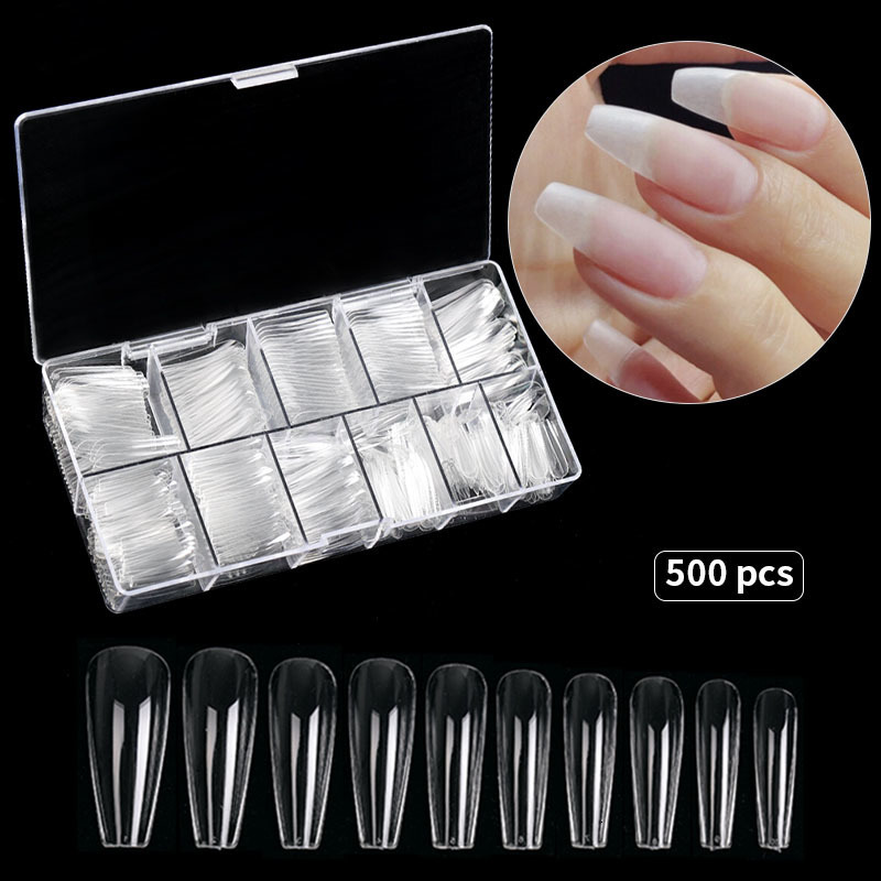 

Nail Practice Display 500pc Long Coffin Fale Ballerina Tip Full Cover Acrylic Clear For Gel 221206