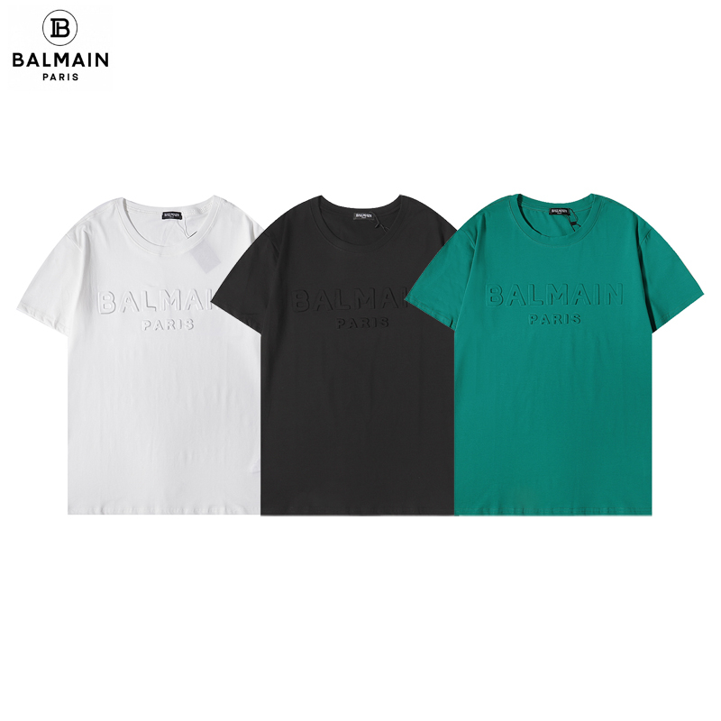 

Balmain Design Fashion Brand Mens T Shirt Embossed Letter Print Round Neck Short Sleeve Summer Loose T-Shirt Casual Top Black White Green Asian Size S-2XL