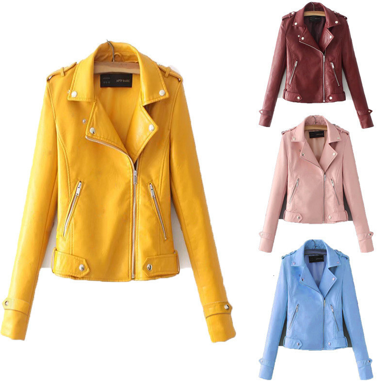 

Women' Jackets Fashion Leather Zipper Casual Slimming Coat Tops 221206, Pink