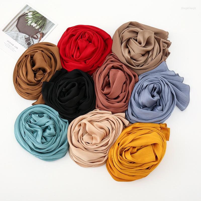 

Scarves Muslim Women Crinkle Crepe Chiffon Hijab Head Scarf Shawls Long Turban Headband Arab Bandanas 180cm 75cm