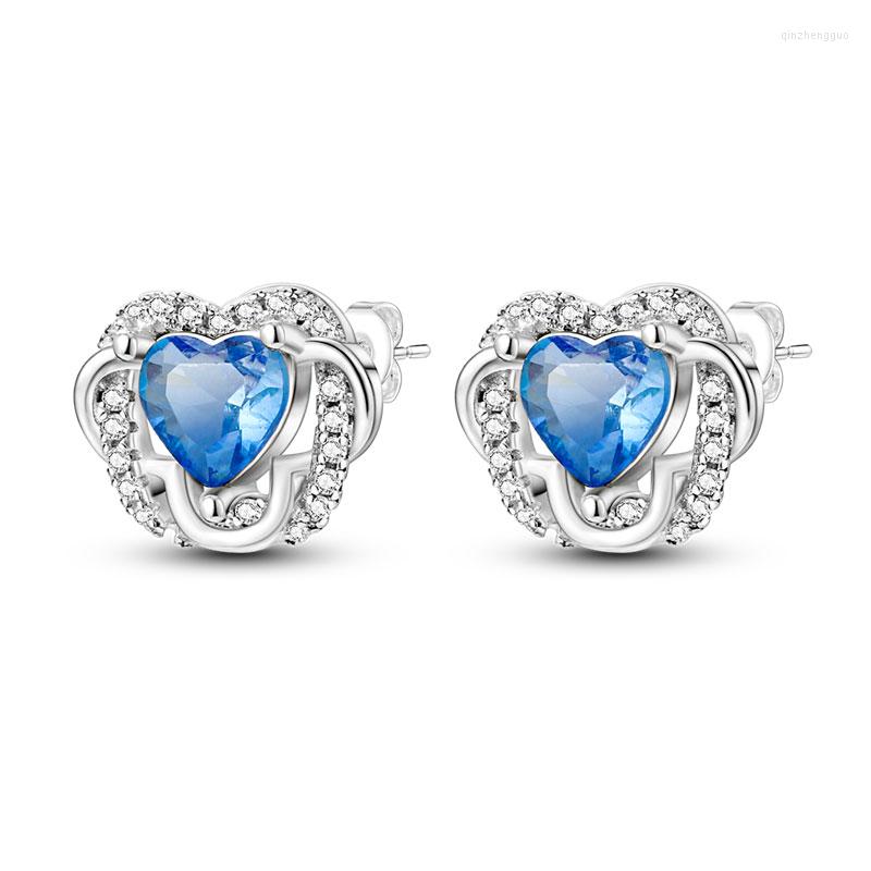 

Stud Earrings 2022 Design Sparkling Blue Stone Love Heart Silver Color For Women Girls Fashion Jewelry Gift Girlfriend