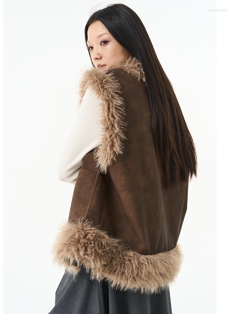 

Women' Vests Vintage Fashion Sleeveless Patchwork Pocket Fan Casual Style Minority Loose 2023 Winter Vest, Auburn smh1123
