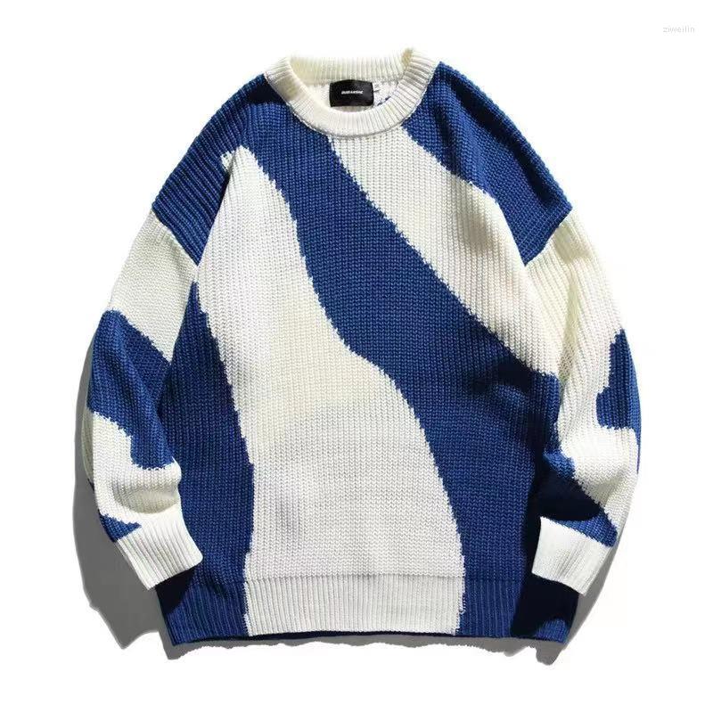 

Men's Sweaters 2022 Autumn Winter O Neck Knit Sweater Men Cow Patchwork Crocheted Pullovers Loose Casual Harajuku Mens Oversized, Black