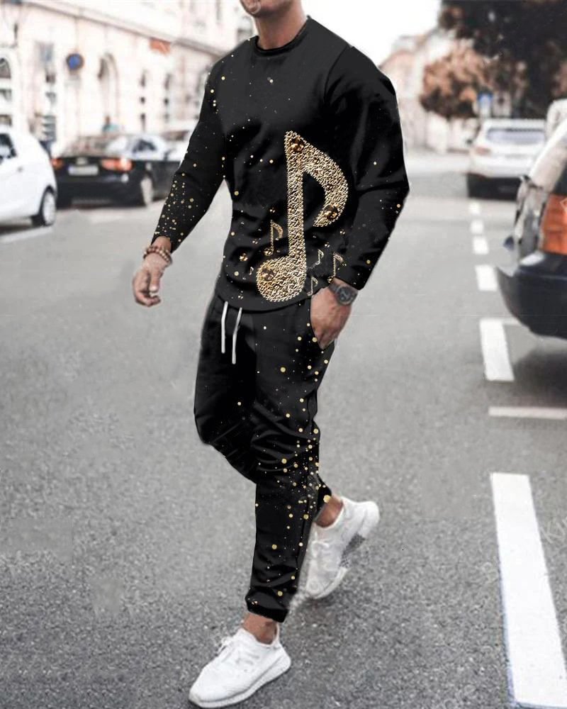 

Men' Tracksuits Suit Spring Autumn Fashion Casual Music Notation Long Sleeve T-Shirt Jogging Sports Pants Two Piece Set 221206, Tc1009