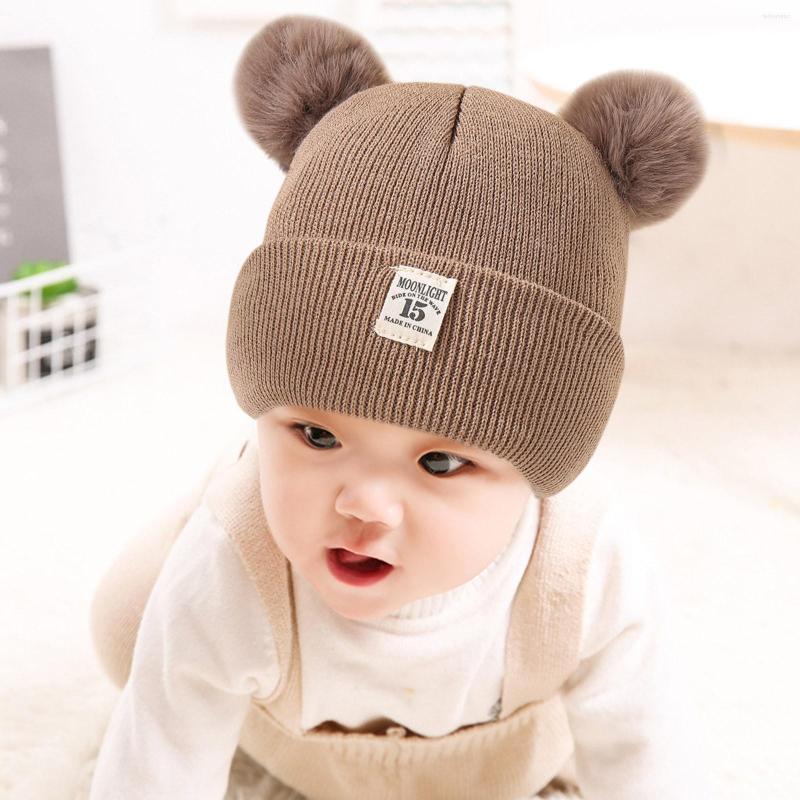 

Berets Kids Winter Pompom Hat Knitted Ski Double Pom Cap For Girls Boys, White