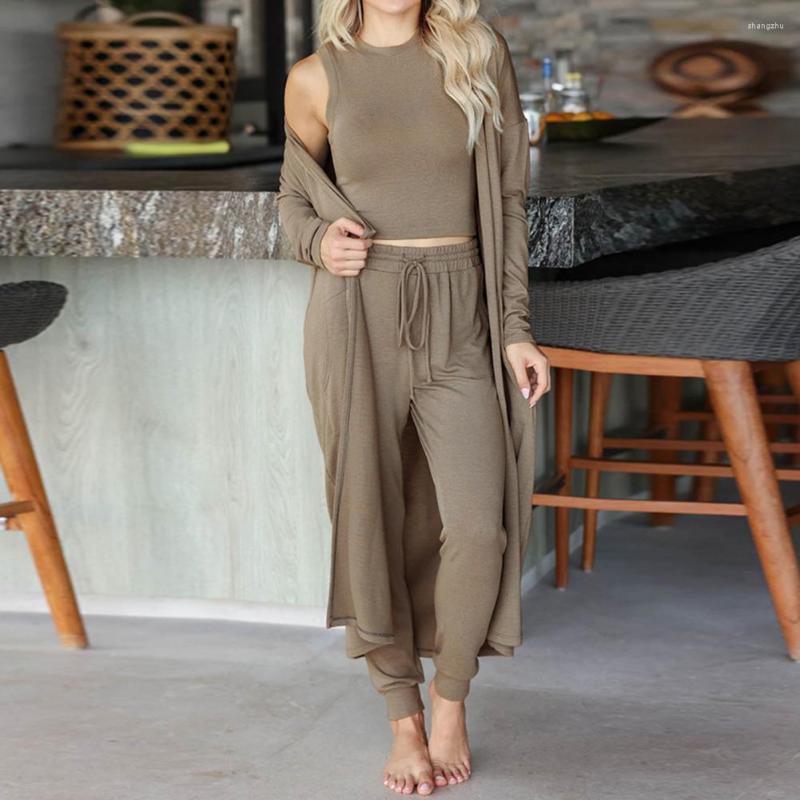 

Women's Two Piece Pants Vest Coat Trousers Outfits Set Women Elegant Drawstring Three-piece Suit 2022 Autumn Winter Sleeveless Top Sports, Black