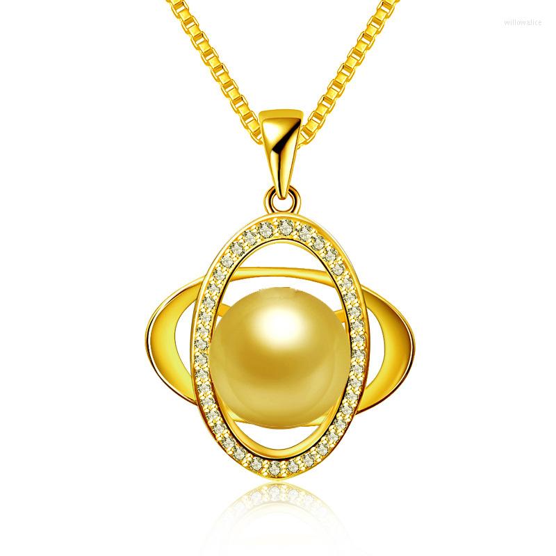 

Pendant Necklaces UFOORO S925 Silver Fashion Joker Luxury Gold Color Jewelry Oval Inlay Pearl Necklace For Woman Wedding Anniversary Gift