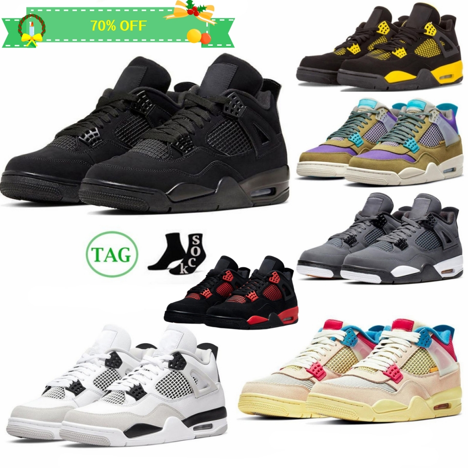 

Basketball Shoes Men Sneakers Military Black Cat 4S Racer Blue Green Bean University Blue Cherry Cool Grey Jumpman 4 Mens Womens Trainers NEW, Box
