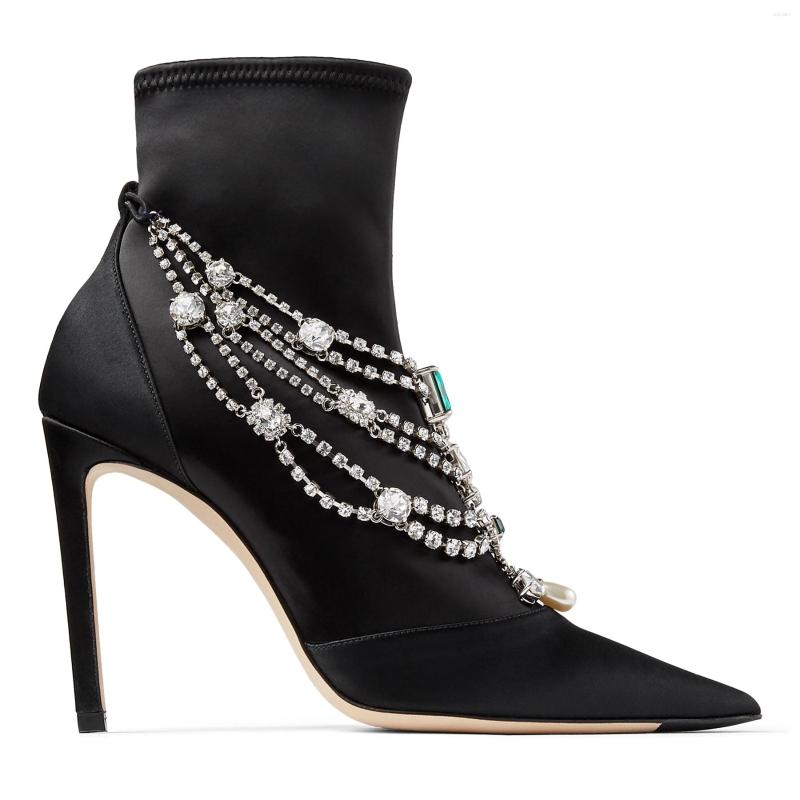 

Boots Autumn And Winter Pointed Toe Elastic Velvet Short Stiletto High-heeled Rhinestone Decorative Women's Boot, 10cm