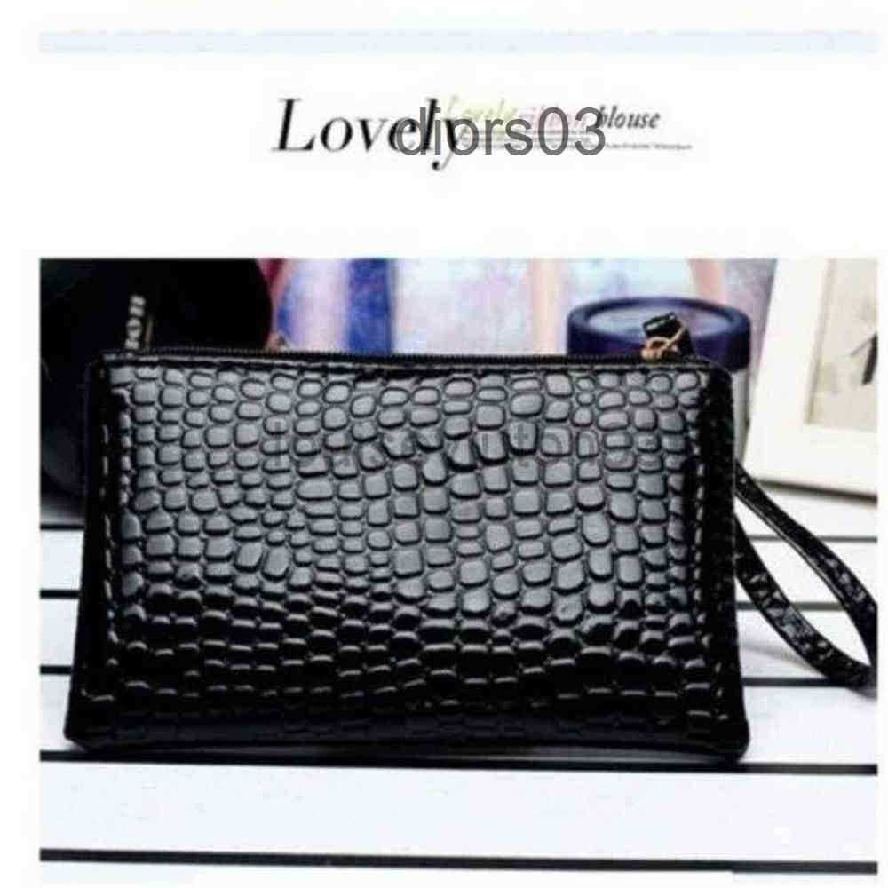 

Leather Card Wallet Woman Mens New Fashion Trend Crocodile Pu Handbag Change Long Wrist Small Square Bag Womens Purse, Black