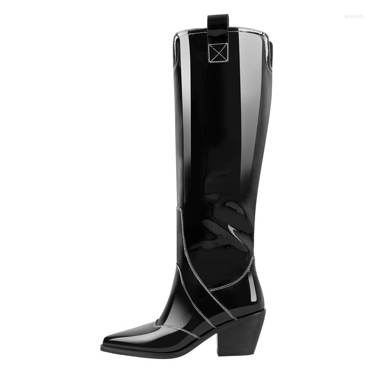 

Boots 2023 Spring And Autumn Fashion Design Women's Shoes Patent Leather Pointed Toe Wedge Rubber Brand, As photo