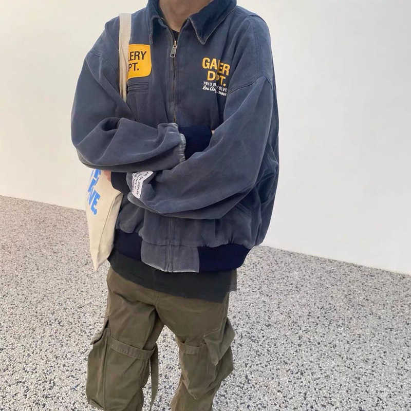 

Men Designer Jackets Trendy Galleryes Print Denim Fashion Coat Galleries Dept Washed Old Letter Printed Brand Flight Suit 2U50, Wash water blue
