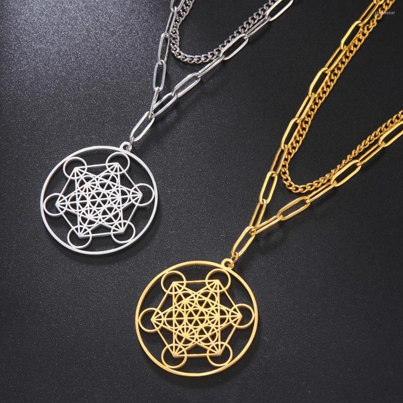 

Pendant Necklaces Dawapara Metatron's Cube Symbol Medal Necklace Stainless Steel Sacred Geometry Spiritual Protection Talisman