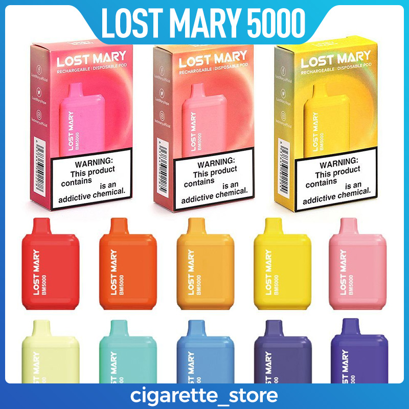 

Lost Mary BM5000 Disposable E cigarettes 5000 Puffs Vape Pen 14ml Prefilled Mesh Coil Cartridges Pod 650mAh Rechargeable Battery Vaporizer elux bang randm escobar