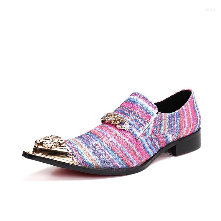 

Dress Shoes Colored Striped Gold Chain Men's Low Heel Evening Party Hairdress Sexy Men Toe Fashion, Picture shown