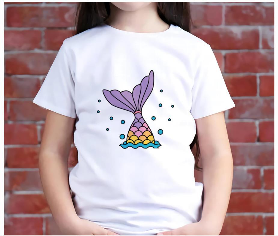 

Mermaid Kids Top Girls Fashion Shirt Baby T-shirt 1-12Y Casual Toddler simple classic children's wear Fashion casual round neck Girls T-shirts, 01