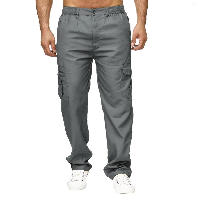 

Men' Pants Male Versatile All Season Cargo Multi Pocket Zip Button Hem Solid Color Outdoor Trousers, Black