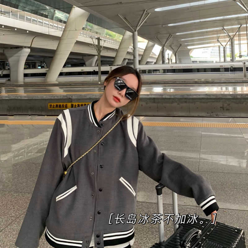 

Splice Designer Jackets Trendy Galleryes Print Denim Coat Brand Galleries Dept Autumn Winter Same Fashion Stripe Baseball Bf Loose Versatile for Men Women RBQZ, Gray