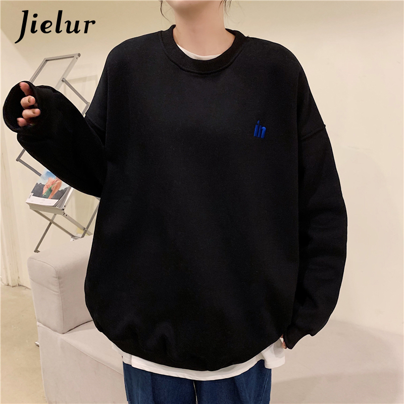 

Women's Hoodies Sweatshirts Jielur Harajuku Warm Fleece Sweatshirt Women Street Loose Female Pullover Letter Embroidery Black Top -XL Size 221206, Pink