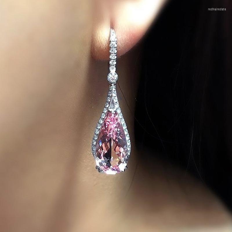 

Dangle Earrings Luxury Big Water Drop Pink CZ For Women Novel Design Engagement Wedding Accessories Party Fashion Jewelry