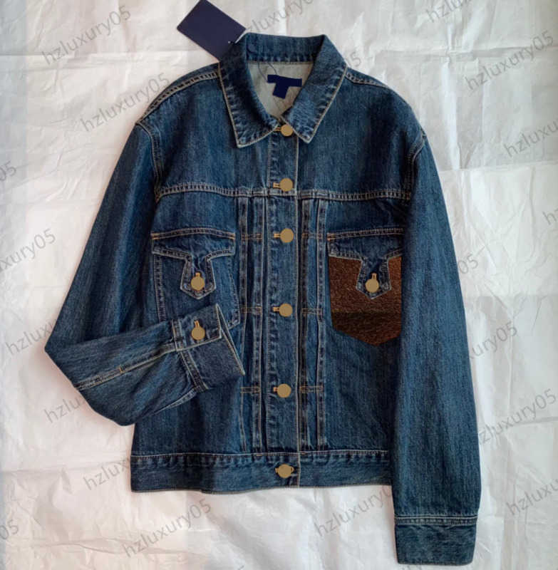

Womens Jackets Pure Cotton Women Denim Woman Chest Leather Printed Pocket Metal Button Trim Jean Jacket Lapels Long Sleeves Joker Coats Women Apparel 1970, 23